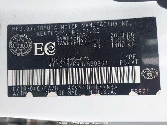 4T1C11AK4NU660361 Toyota CAMRY LE