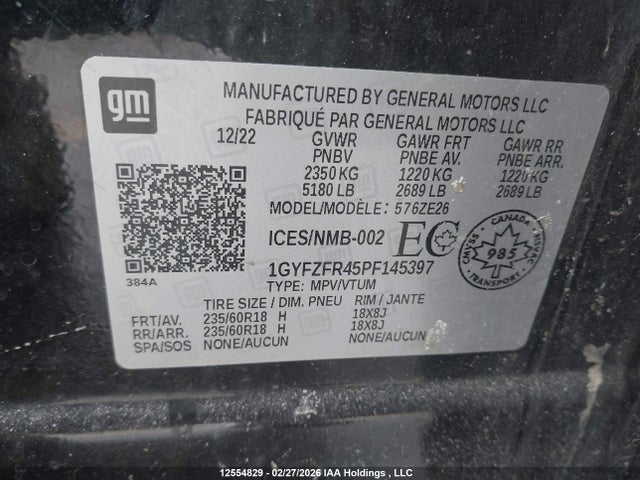 1GYFZFR45PF145397 Cadillac XT4 SPORT