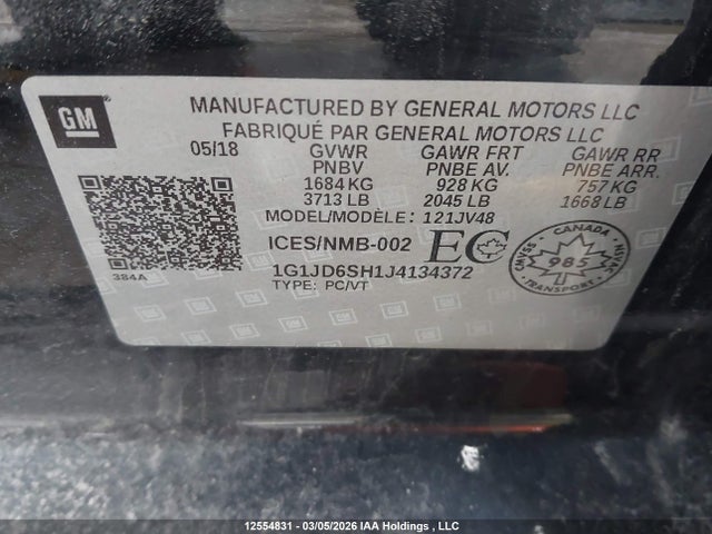 1G1JD6SH1J4134372 Chevrolet SONIC LT