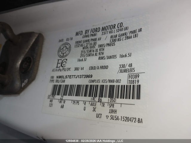 Продажа на аукционе авто 2018 Ford Transit Connect Xl, vin: NM0LS7E77J1373969, номер лота: 12554838