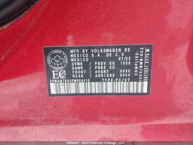 Продажа на аукционе авто 2023 Volkswagen Jetta Highline, vin: 3VWGM7BU4PM059410, номер лота: 12554841