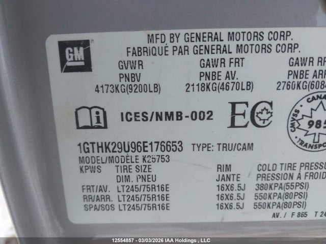 12554857 :رقم المزاد ، 1GTHK29U96E176653 vin ، 2006 Gmc Sierra K2500 Heavy Duty مزاد بيع