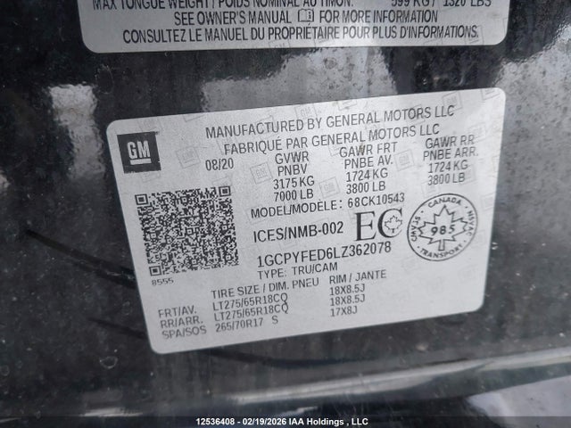 1GCPYFED6LZ362078 Chevrolet Silverado 1500 Lt Trail Boss