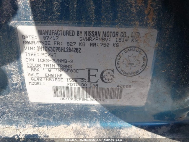 3N1CK3CP6HL264262 Nissan Micra S/sr/sv