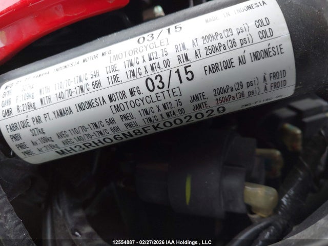 MH3RH06N8FK002029 Yamaha YZFR3