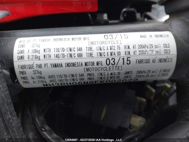 MH3RH06N8FK002029 Yamaha YZFR3