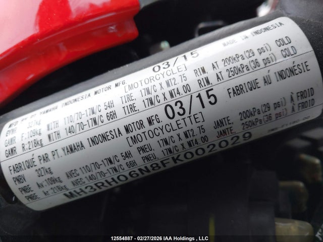MH3RH06N8FK002029 Yamaha YZFR3