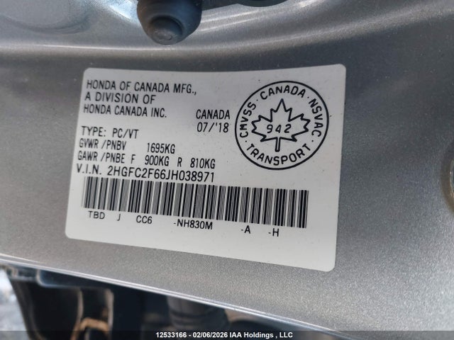 Honda CIVIC SE 2018 2HGFC2F66JH038971 Image 9