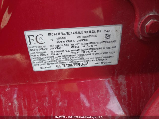 7SAYGAEE2PF669331 Tesla Model Y Long Range