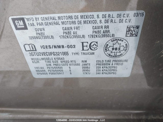 GMC Sierra 1500 Slt 2015 3GTU2VEC9FG321065 Image 9