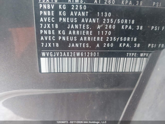 WVGJV3AX2EW612901 Volkswagen Tiguan Comfortline/highline/trendline