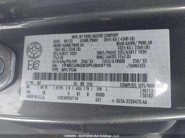 Ford Escape Active 2023 1FMCU9GN3PUB09719 Image 9