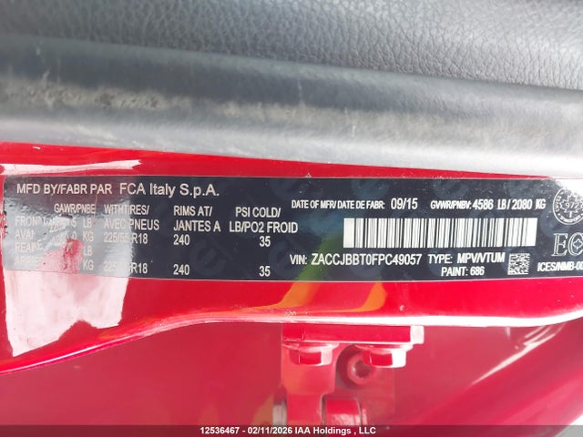 Jeep Renegade North 2015 ZACCJBBT0FPC49057 Image 9
