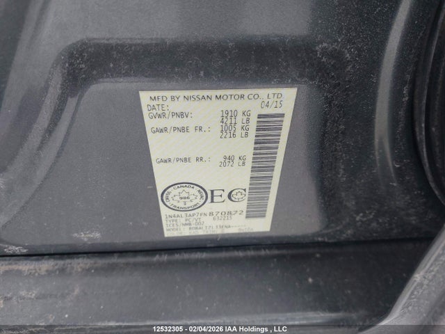 1N4AL3AP7FN870872 Nissan Altima 2.5/2.5 S/2.5 Sl/2.5 Sv
