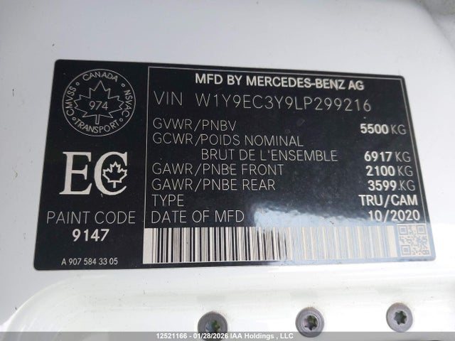 W1Y9EC3Y9LP299216 Mercedes-Benz Sprinter 4500 High Roof V6