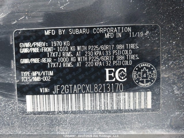 JF2GTAPCXL8213170 Subaru Crosstrek Premium