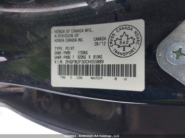 Aukcja sprzedaży 2012 Honda Civic Ex 4dr, vin: 2HGFB2F50CH055889, numer aukcji: 12536924