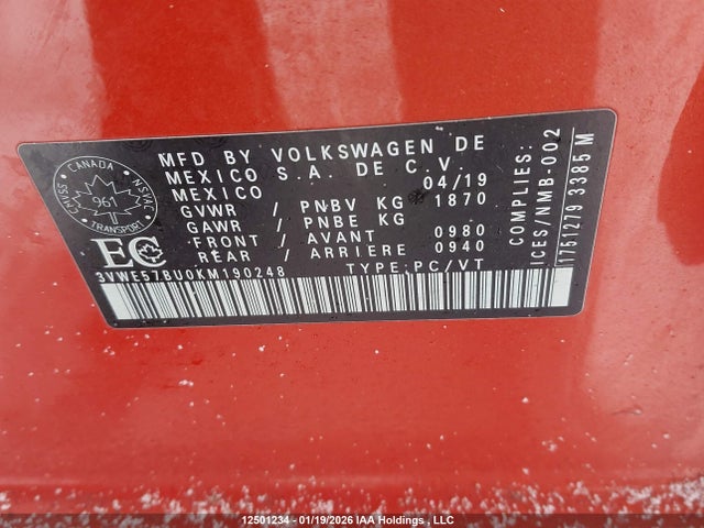 3VWE57BU0KM190248 Volkswagen Jetta 1.4 Tsi Highline