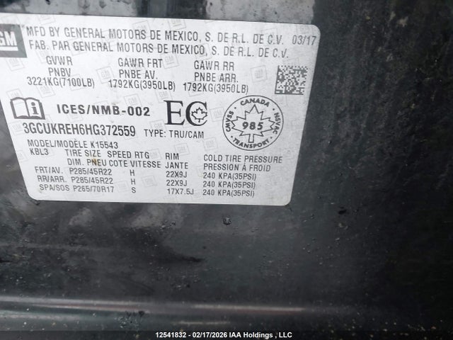 3GCUKREH6HG372559 Chevrolet Silverado 1500 2lt