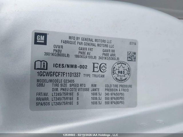 Chevrolet Express 2500 1wt 2015 1GCWGFCF7F1101337 Image 9