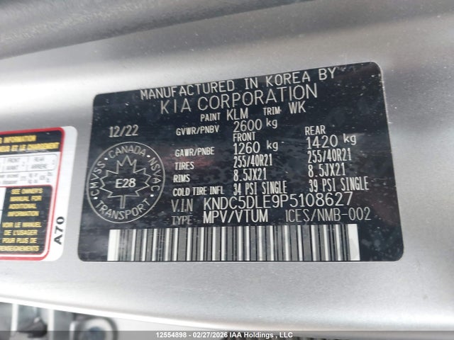 12554898 :رقم المزاد ، KNDC5DLE9P5108627 vin ، 2023 Kia Ev6 Gt مزاد بيع