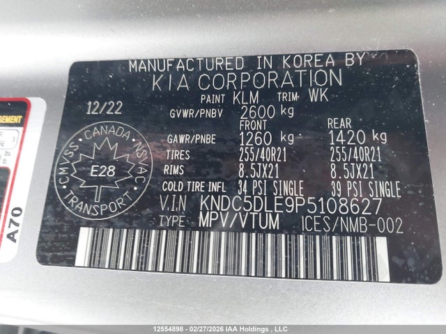12554898 :رقم المزاد ، KNDC5DLE9P5108627 vin ، 2023 Kia Ev6 Gt مزاد بيع