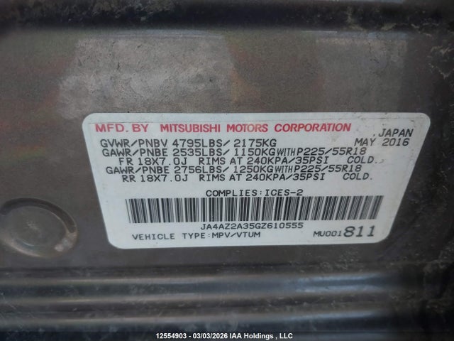 JA4AZ2A35GZ610555 Mitsubishi Outlander Es
