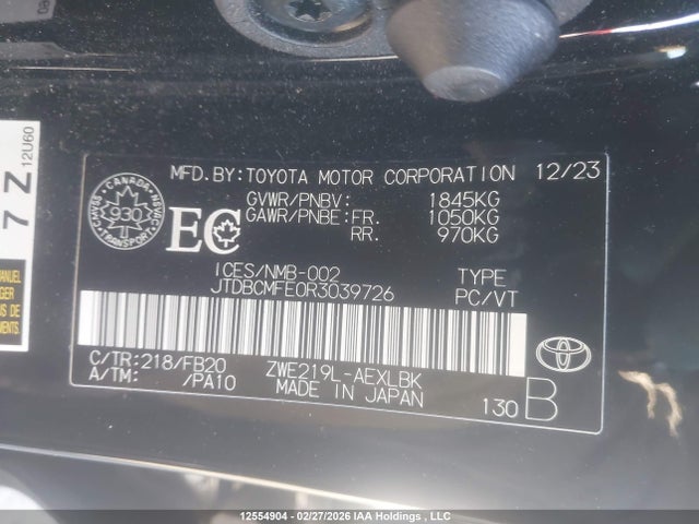 2024 Toyota Corolla Le/se/xle/night Shade მანქანა იყიდება აუქციონზე, vin: JTDBCMFE0R3039726, აუქციონის ნომერი: 12554904
