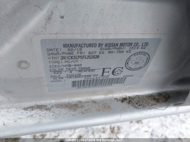 3N1CK3CP5FL253539 Nissan Micra