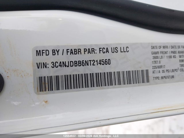 Продаж на аукціоні авто 2022 Jeep Compass North, vin: 3C4NJDBB6NT214560, номер лоту: 12554922