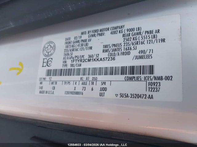 1FTYR2CM1KKA57236 Ford Transit-250