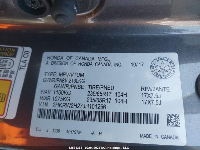 2HKRW2H27JH101256 Honda CR-V LX