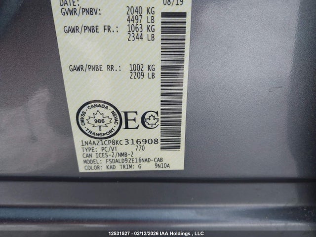 1N4AZ1CP8KC316908 Nissan Leaf S/sl/sv