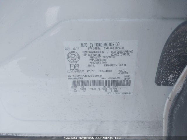 Продажа на аукционе авто 2018 Ford Edge Sel, vin: 2FMPK4J88JBB00444, номер лота: 12532314