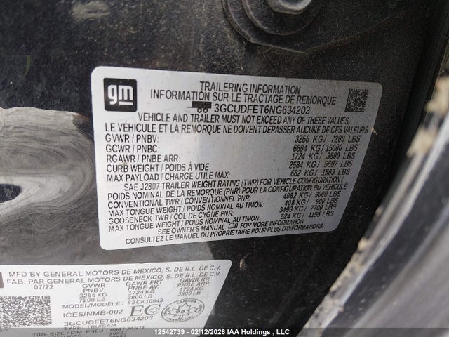 3GCUDFET6NG634203 Chevrolet Silverado 1500 Lt Trail Boss