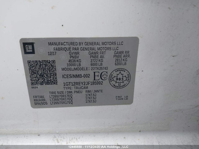 1GT12REY2JF185992 GMC SIERRA 2500HD