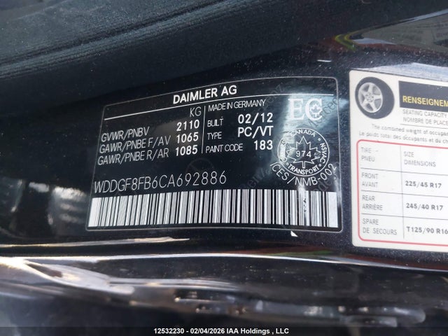 2012 Mercedes-benz C 250 4matic მანქანა იყიდება აუქციონზე, vin: WDDGF8FB6CA692886, აუქციონის ნომერი: 12532230