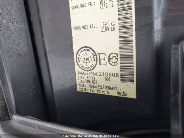 12537393 :رقم المزاد ، 1N4AL2AP3AC110808 vin ، 2010 Nissan Altima 2.5 S مزاد بيع