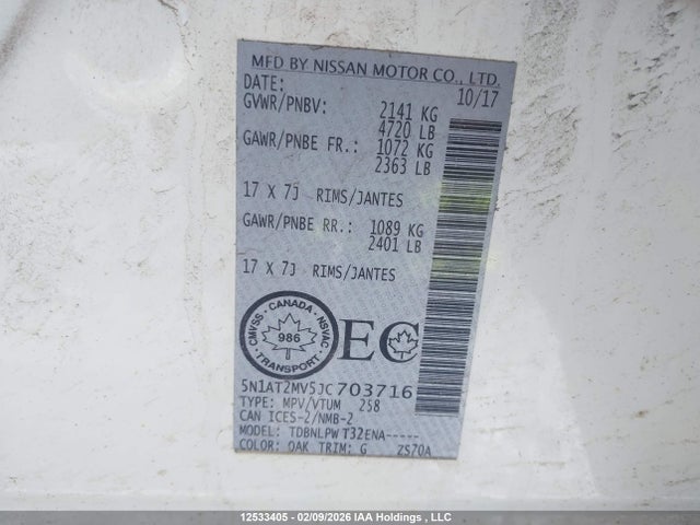 5N1AT2MV5JC703716 Nissan Rogue Midnight Edition/s/sl/sl W/propilot Assist/sv