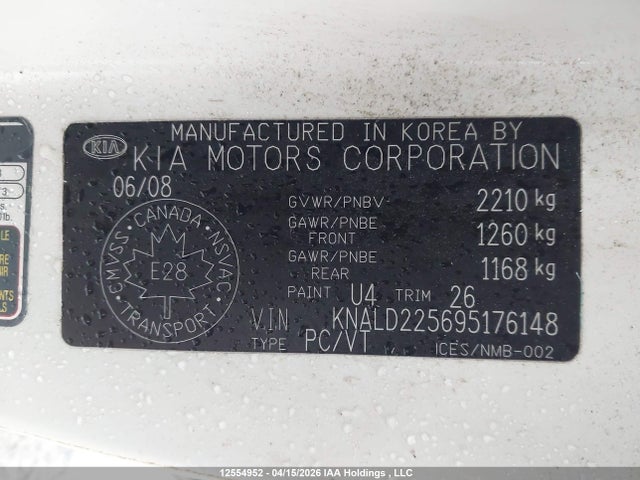 Продажа на аукционе авто 2009 Kia Amanti, vin: KNALD225695176148, номер лота: 12554952
