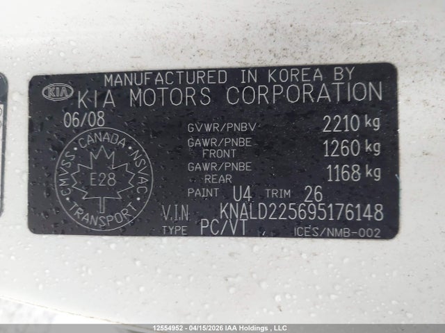 Продажа на аукционе авто 2009 Kia Amanti, vin: KNALD225695176148, номер лота: 12554952