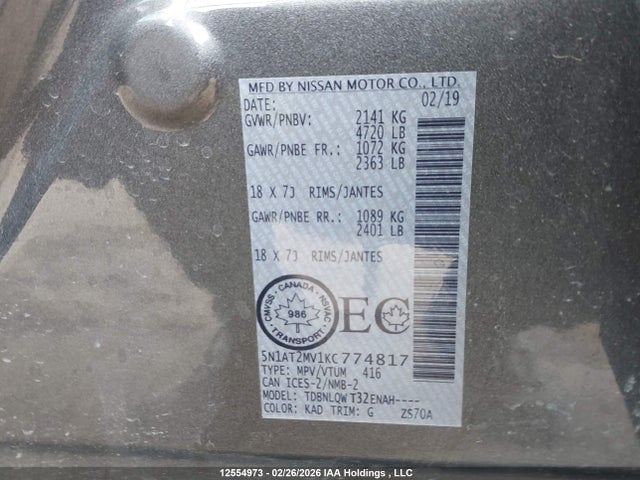 Продаж на аукціоні авто 2019 Nissan Rogue, vin: 5N1AT2MV1KC774817, номер лоту: 12554973