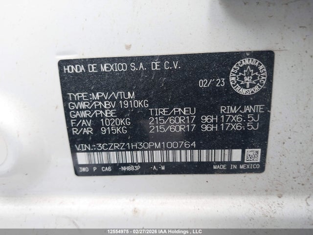 Продаж на аукціоні авто 2023 Honda Hr-v, vin: 3CZRZ1H30PM100764, номер лоту: 12554975