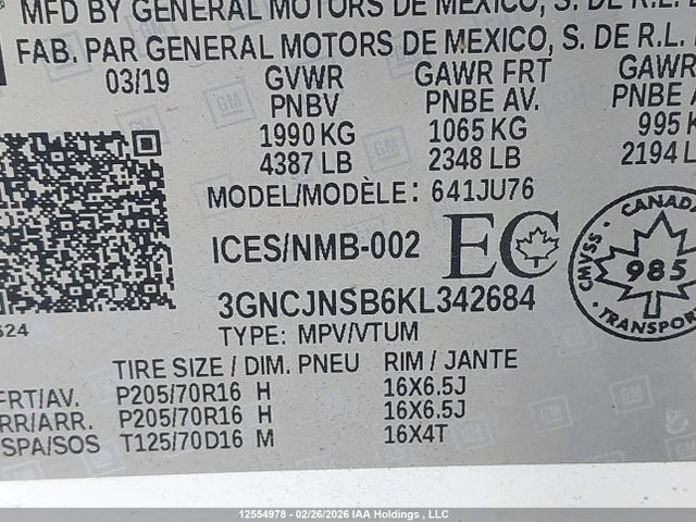 3GNCJNSB6KL342684 Chevrolet TRAX LS