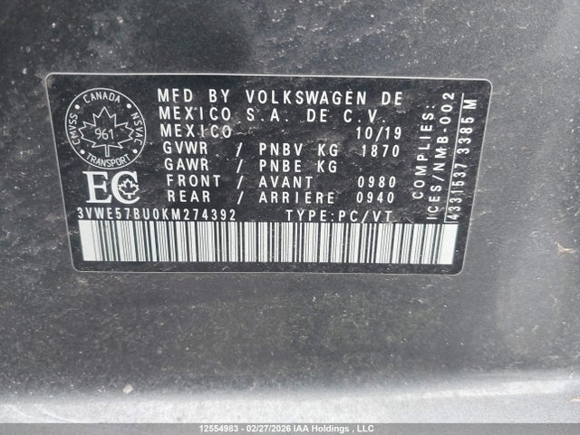 3VWE57BU0KM274392 Volkswagen Jetta 1.4 Tsi Highline