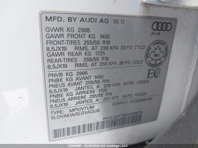 WA1LAAF74HD056879 Audi Q7 3.0t Progressiv