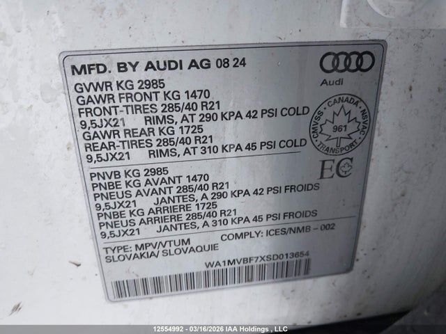 Aukcja sprzedaży 2025 Audi Q7 Progressiv, vin: WA1MVBF7XSD013654, numer aukcji: 12554992