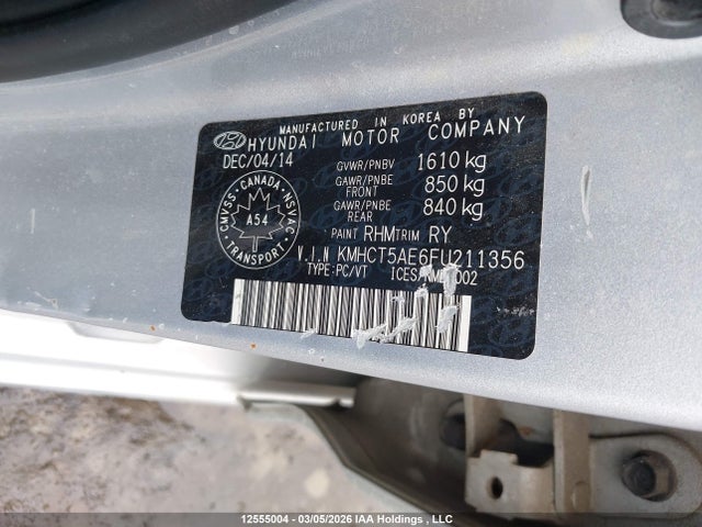 Продаж на аукціоні авто 2015 Hyundai Accent Gs, vin: KMHCT5AE6FU211356, номер лоту: 12555004