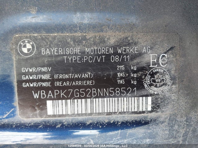 Aukcja sprzedaży 2011 Bmw 328 Xi, vin: WBAPK7G52BNN58521, numer aukcji: 12555009