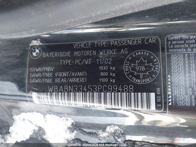 2003 Bmw 325ci მანქანა იყიდება აუქციონზე, vin: WBABN33453PC99488, აუქციონის ნომერი: 12555018